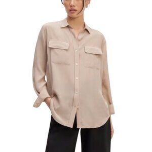 Everlane The Washable Silk Relaxed Shirt Button Down Tan Size 10